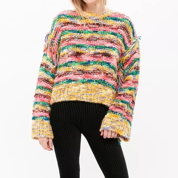 Urban Outfitters Size Small Kimchi Blue Blanket Sweater Multicolor Knit Fringe - Picture 1 of 10